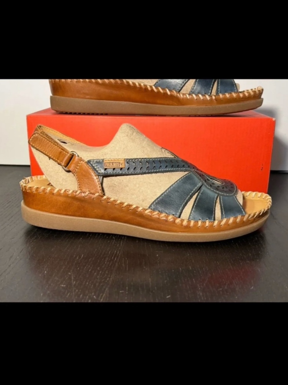Pikolinos Cadaques Leather Sandals Shoes Sapphire Blue/Brown Womans EU 42/US 11